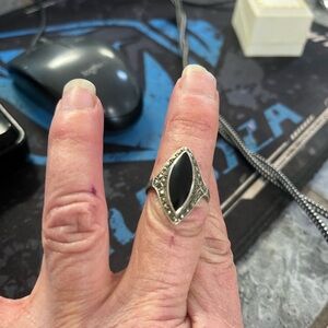 Sterling Silver Marquise Black Onyx Ring - Elegant Women's Jewelry